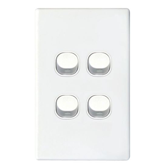 4Gang 16Amp Slimline Wall Switch - White